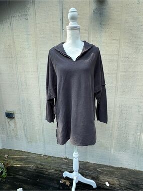 Women's Oversized V-Neck Hoodie Pullover - Charcoal Gray
